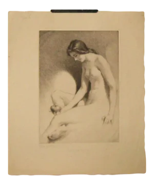 Contemplation Nude Apple Etching by George Tobin