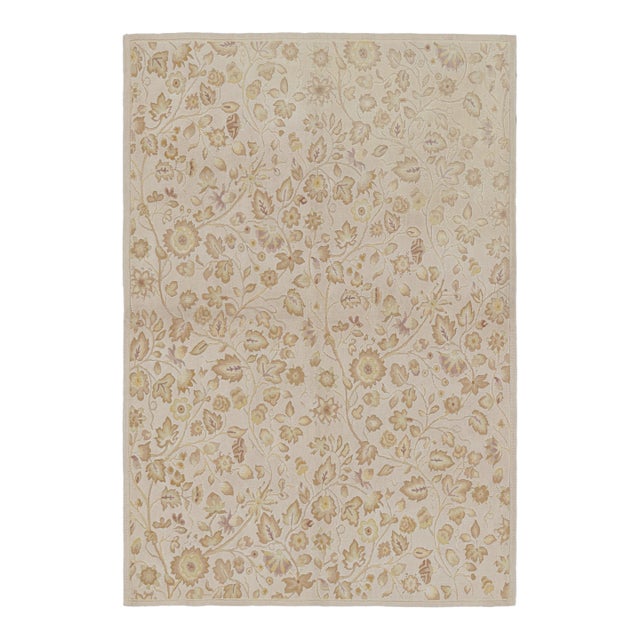 Rug & Kilim’s Tudor Style Rug in White With Beige-Brown Floral Patterns For Sale