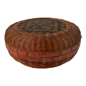 Vintage Chinese Woven Lidded Basket - 7.25” Round
