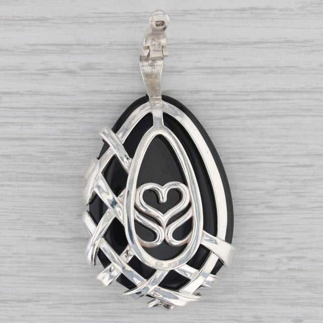 Slane & Slane Onyx Statement Enhancer Pendant Sterling Silver Basket Weave For Sale - Image 4 of 6