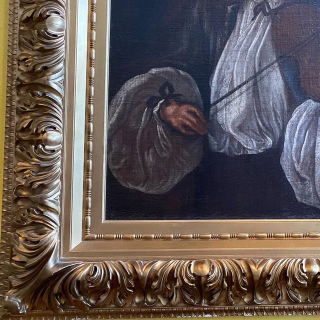Brown German School Oil on Canvas Painting, Allegory of Hearing, After Johann Heinrich Schönfeld For Sale - Image 8 of 11
