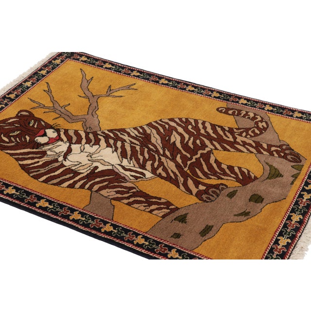 Rug & Kilim Vintage Gabbeh Persian Rug in Amber With Tribal Tiger Pictorial - Rug & Kilim For Sale - Image 4 of 8