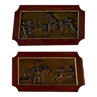 Pair of French Repoussé Bronze Relief Plaques, Bacchanal Putti With Goats, After Clodion, Circa 1900 For Sale
