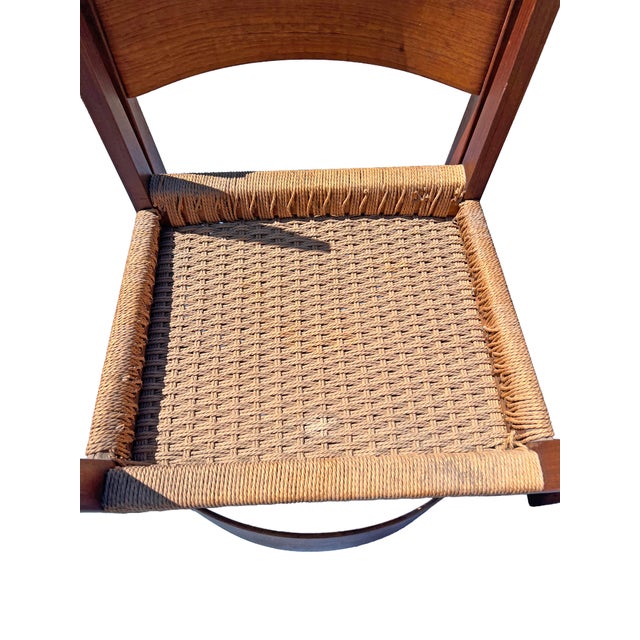 Vintage Mid Century Modern Teak Danish Dinging Chairs With Rattan Paper Cord Rope Seating Set of 4 For Sale - Image 9 of 9
