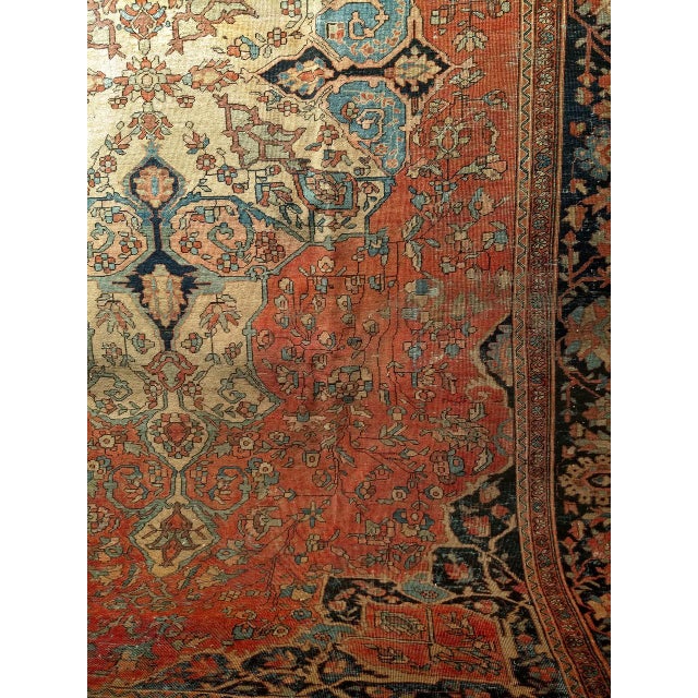 Mid 19th Century Persian Farahan Rug, Hand-Knotted Wool, Floral Medallion Pattern, Red & Blue, 8x12 For Sale - Image 13 of 18