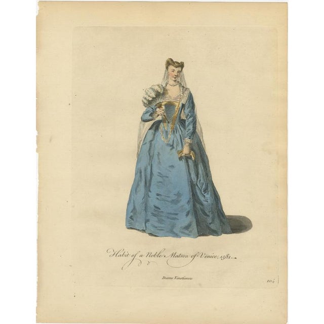 Mid 18th Century European School, Venetian Noblewomen in Renaissance Dress Hand-Colored Costume Prints, 1749, Paper, Set of 3 For Sale - Image 5 of 10