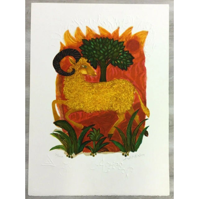 Mid 20th Century Mid Century Modern Unframed Aries Zodiac Judith Bledsoe Hand Signed Lithograph For Sale - Image 5 of 5