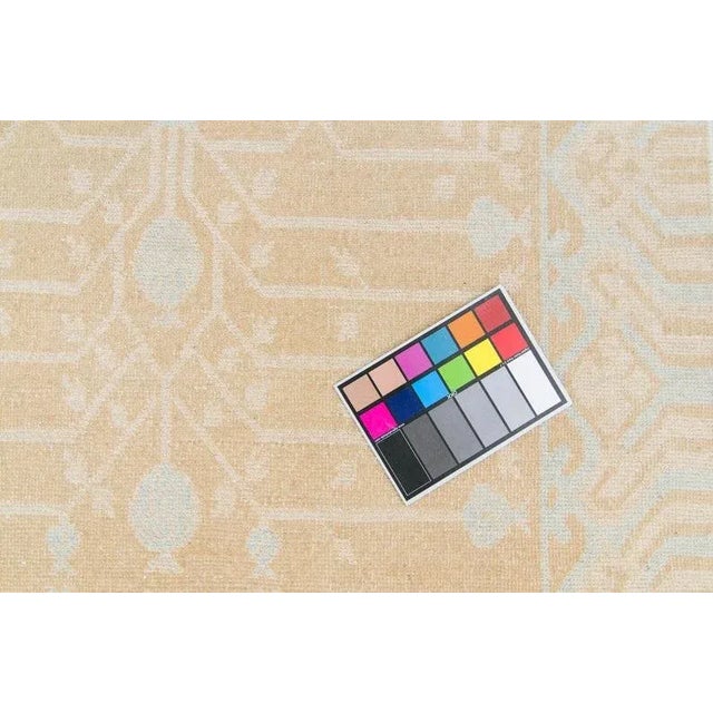 Textile 1980s Contemporary Botanical Pomegranates Pattern Mint & Mustard Wool Low Pile Hand-Knotted Rug - 3’3.5” x 11’5” For Sale - Image 7 of 10