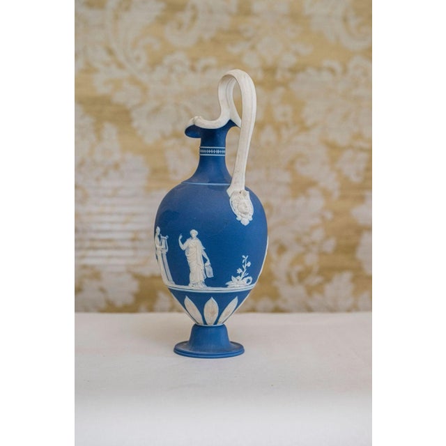 Ceramic Antique 19th Century Wedgwood Dark Blue Jasperware Oinoche Vase, Urn or Ewer Decorated With Apollo and the Muses Circa 1850 For Sale - Image 7 of 18