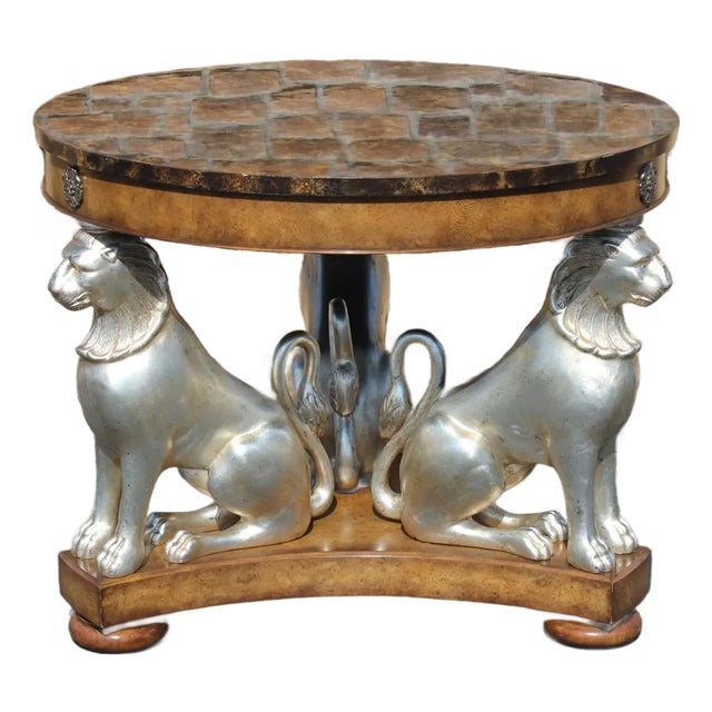 Maitland-Smith Silver Gilt Lion Table With a Faux Tortoiseshell Top For Sale