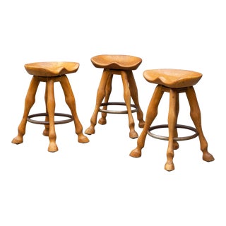 Set of Three Vintage Surrealist Horse Leg Counter Stools For Sale