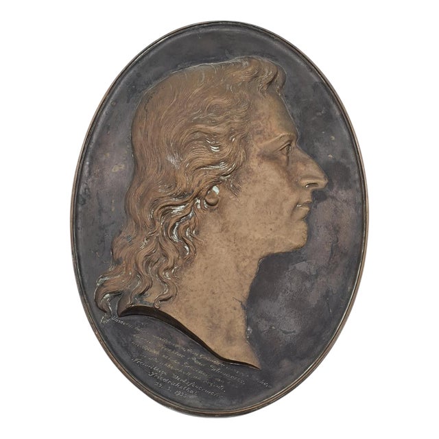 Vintage German Portrait Bas-Relief in Dark Brown Bronze, 1933 For Sale