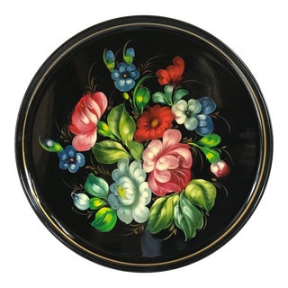 Vintage Russian Hand Painted Metal Tole Tray For Sale