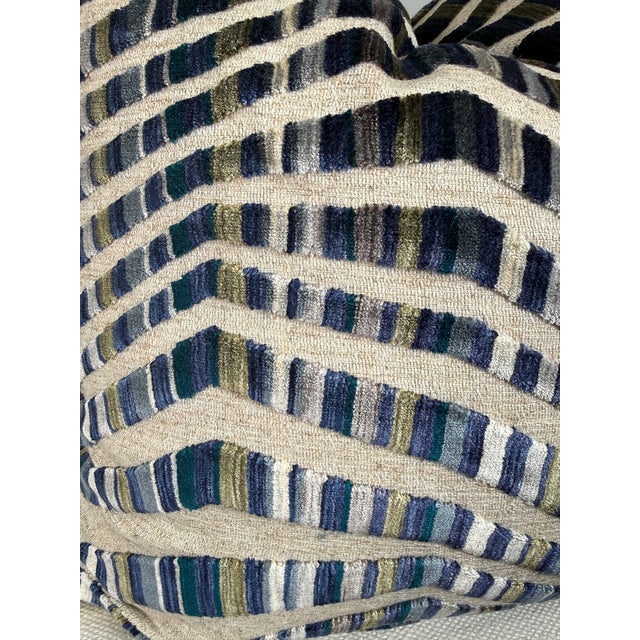 Custom pair of 22" pillows covered in Opuzen Fabrics "Tazza" in color Great Lakes. These pillows have tapered corners to...