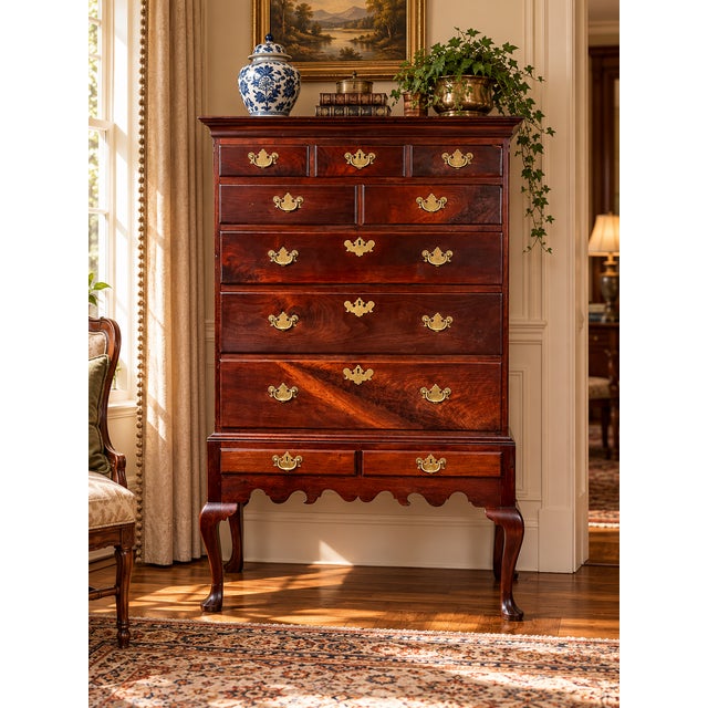 A striking late 18th century Queen Anne walnut chest on frame, likely of Irish origin, this piece beautifully showcases...