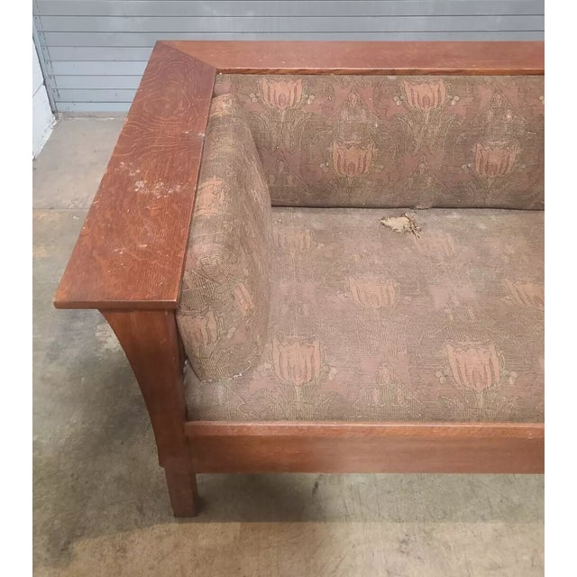 Arts & Crafts Late 20th Century Stickley Oak Mission Arts & Craft Prairie Sofa For Sale - Image 3 of 10