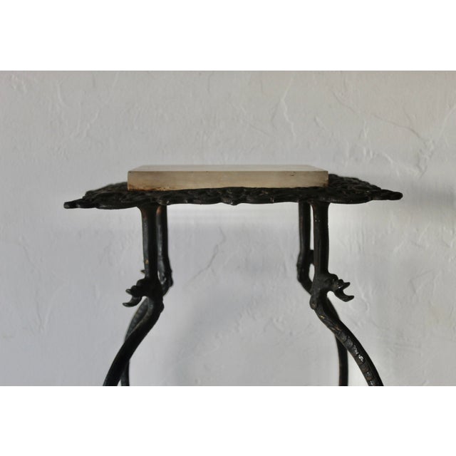 Victorian Vintage Wrought Iron Two Tier Marble Victorian Dragon Head Details Jardinière Plant Stand For Sale - Image 3 of 18