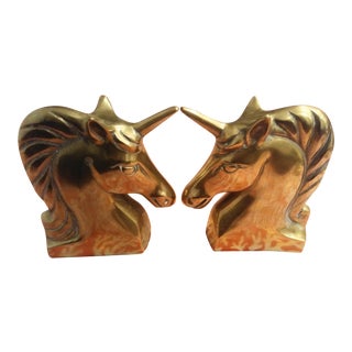 Solid Brass Unicorn Bookends -Pair For Sale
