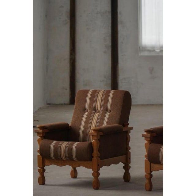 1960s Danish Modern Lounge Chairs in Oak and Wool by Henning Kjærnulf, 1960s, Set of 2 For Sale - Image 5 of 18