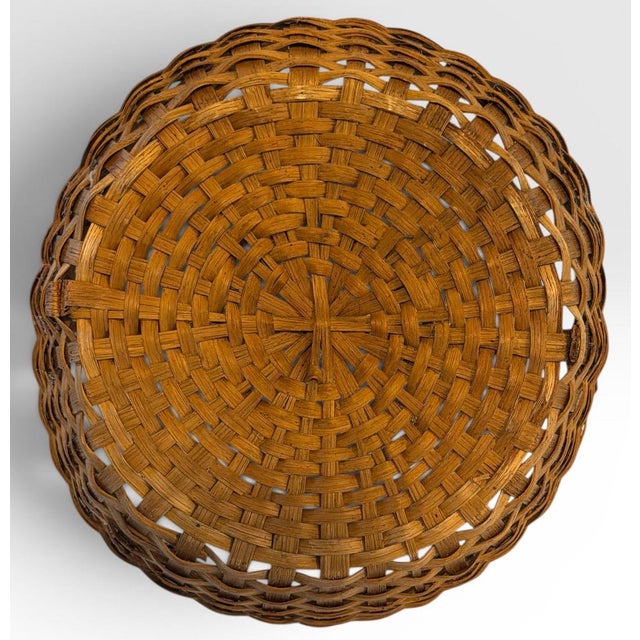Late 19th Century Large Antique American Split Hickory Gathering Basket With Bentwood Handle For Sale - Image 5 of 6