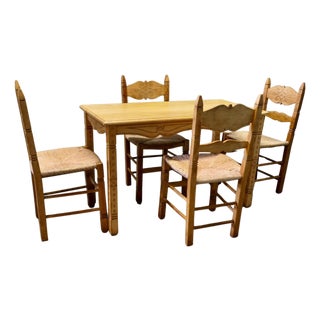 Country Style Carved Dining Table and Chairs, 1960s, Set of 5 For Sale