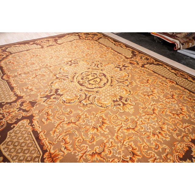 9x12 Vintage Aubusson Flat Weave Wool Rug, Brown Baroque Medallion For Sale In New York - Image 6 of 14