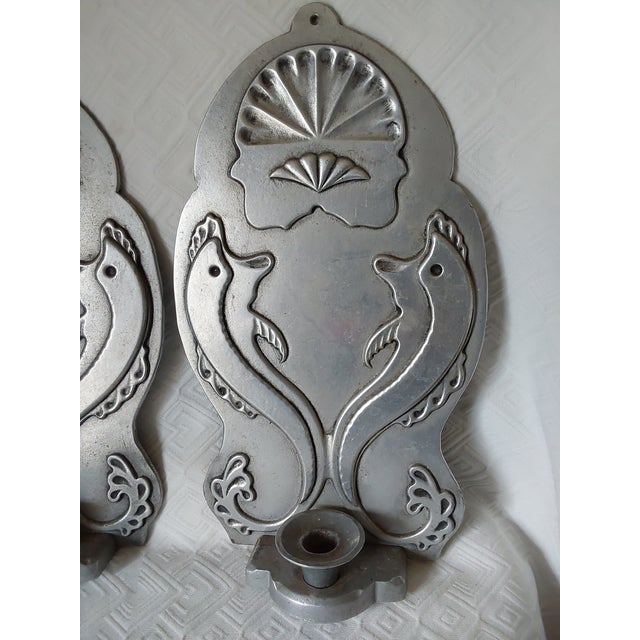 Vintage Art Deco Style Candle Sconces With Dolphins by Wilton For Sale - Image 4 of 6
