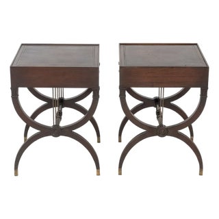 Pair of Regency Mahogany Leather-Top Side Tables With Lyre Bases | Ca. 1830 For Sale