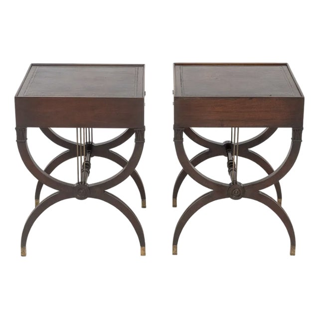 Pair of Regency Mahogany Leather-Top Side Tables With Lyre Bases | Ca. 1830 For Sale