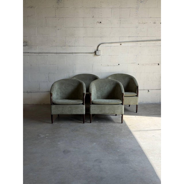 Textile Set of 4 Mid 20th Century Danish Modern Lounge Chairs Green Upholstered Scandinavian Club Chairs For Sale - Image 7 of 10