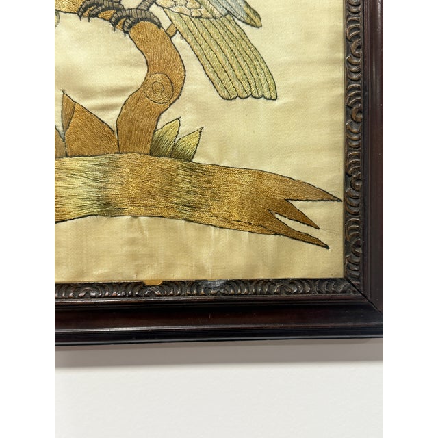English Embroidered Silk Panel of a Parrot, Circa 1890 For Sale In Providence - Image 6 of 8