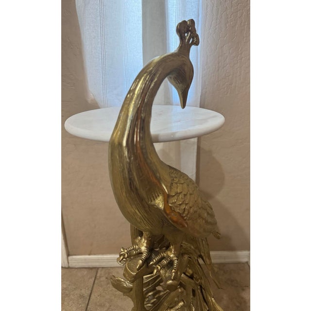Gold Finish Peacock Side Table Marble Top For Sale In Phoenix - Image 6 of 12