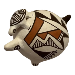 2000s Acoma “Turtle on Turtle” Southwest Pottery Hand Painted, Signed by Native Artisan R Leno, New Mexico, United States