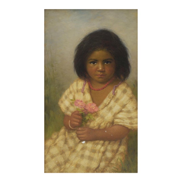 1930s Grace Carpenter Hudson (1865 - 1937) "Wild Roses" Portrait of an Indian Girl For Sale