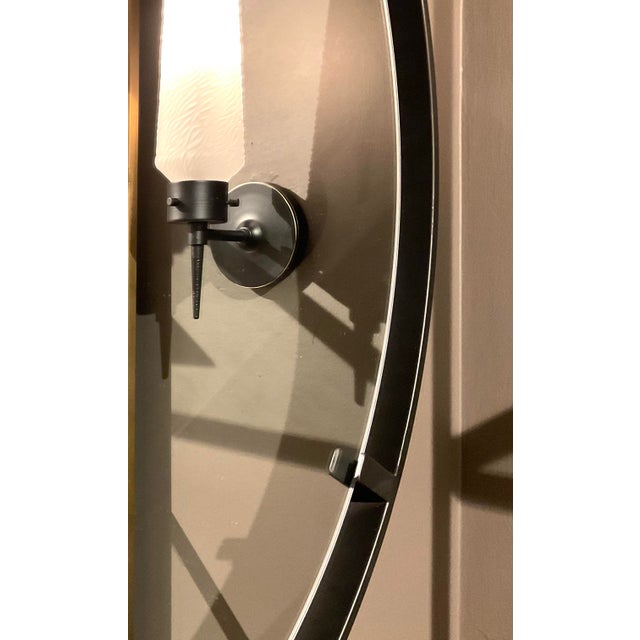 Stylish Modern Black Iron Round Floating Wall Mirror, showroom floor sample