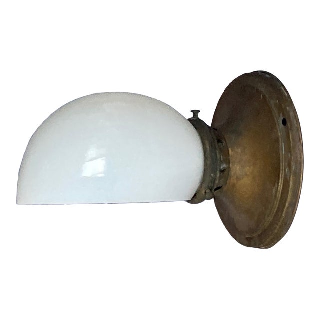 1910 or Earlier Brass Wall Sconce With White Glass Shade, All Original For Sale