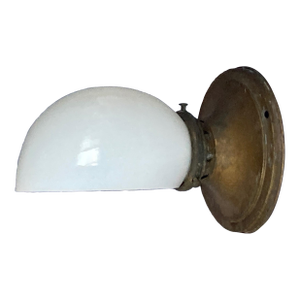 1910 or Earlier Brass Wall Sconce With White Glass Shade, All Original