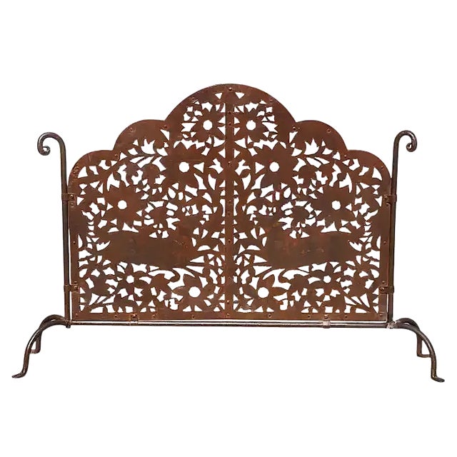 Vintage Pierced Iron Fireplace Screen From Mexico For Sale - Image 4 of 7