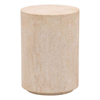 Outdoor Faux Travertine Modern Round Side Table For Sale