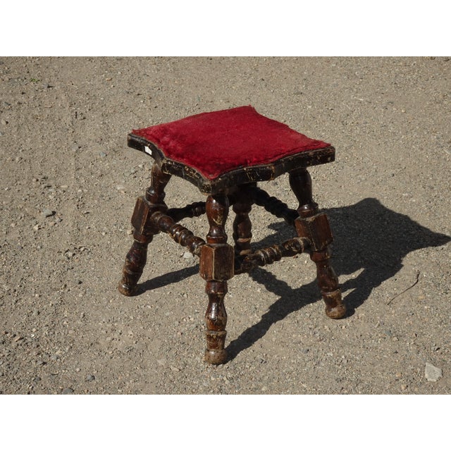 Wood Vintage French Country Rustic Red Stool Footstool Bench Farmhouse Chic For Sale - Image 7 of 12