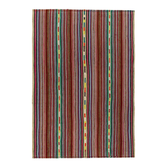 1950s Vintage Chaput Kilim in Multicolor Stripe Patterns For Sale In New York - Image 6 of 6