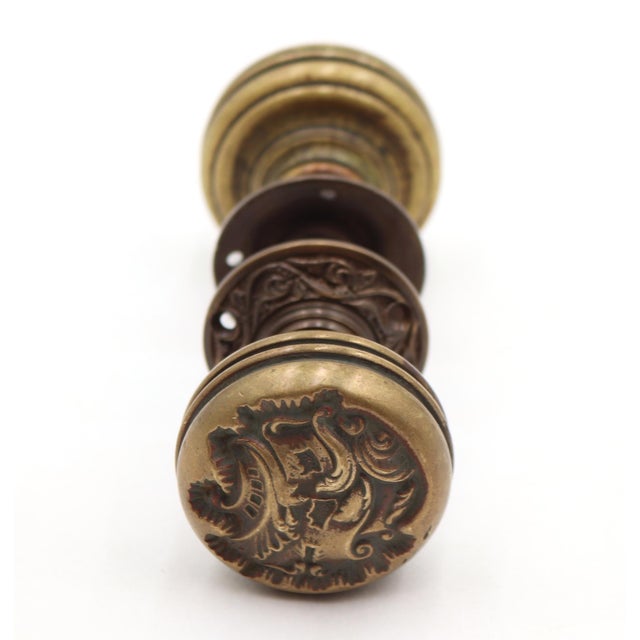 1890s Reading Rococo Asymmetrical Bronze Door Knob Set For Sale - Image 6 of 7