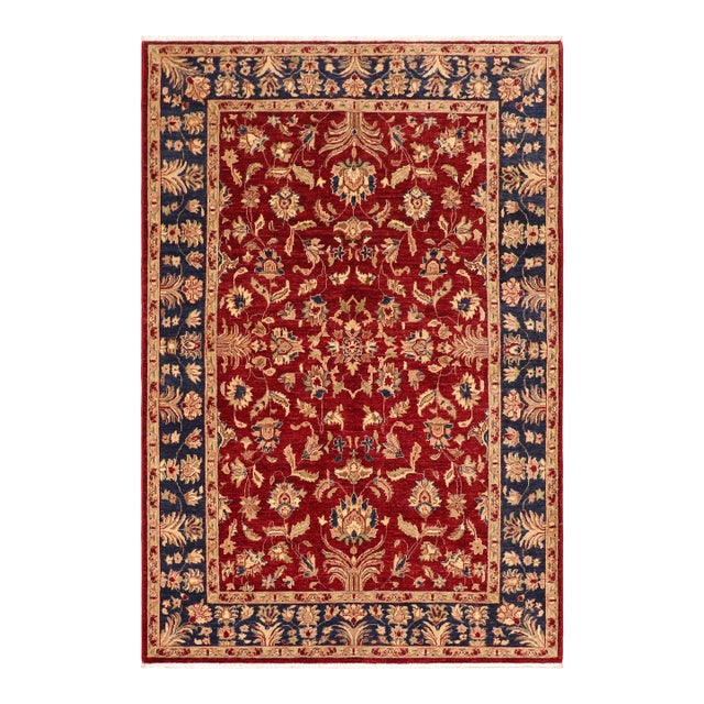 Classic Ziegler Red Blue Hand-Knotted Wool Rug - 6'3'' X 8'10'' For Sale