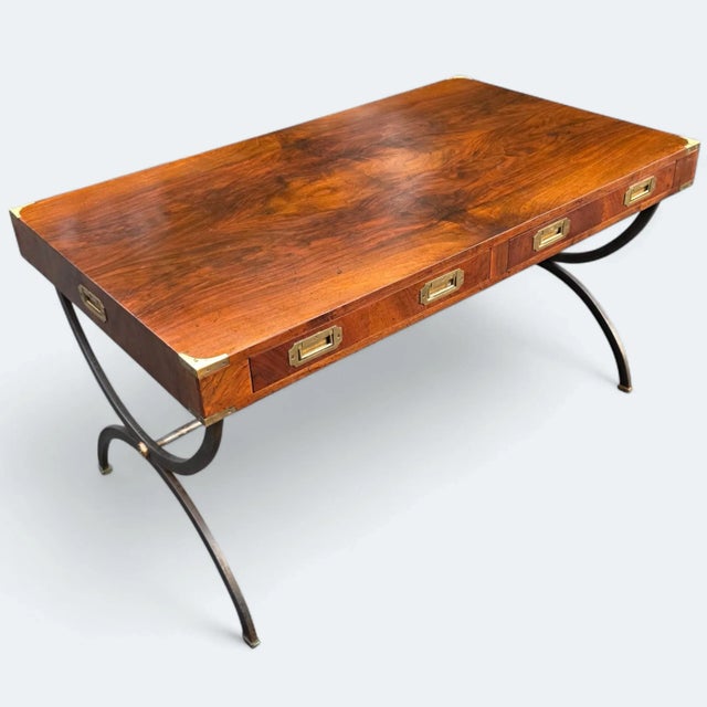 Campaign Antique Late 19th/Early 20th Century Italian Rosewood and Walnut Wrought-Iron Campaign Desk For Sale - Image 3 of 9