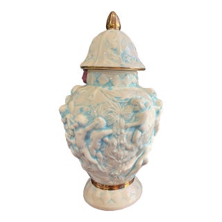 1970s Hint of Blue Venetian Style Ceramic Jar For Sale