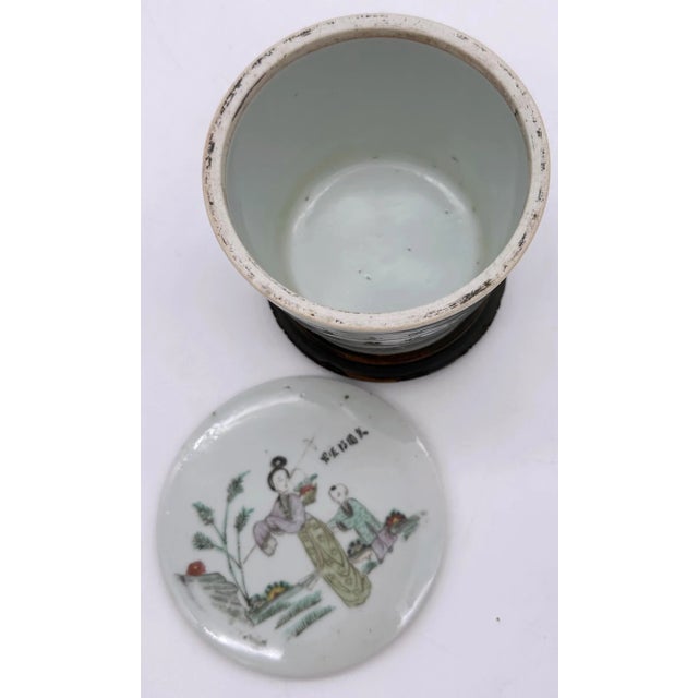 Republic Chinese Famille Rose Porcelain Covered Jar, with Calligraphy & Figures For Sale - Image 12 of 12