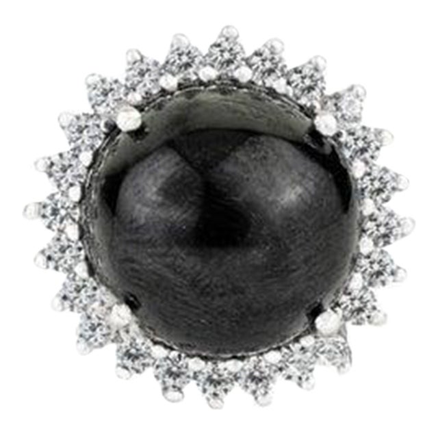 11.55 Carat Black Star & Zircon Halo Statement Ring in 925 Silver Size 6.5 For Sale