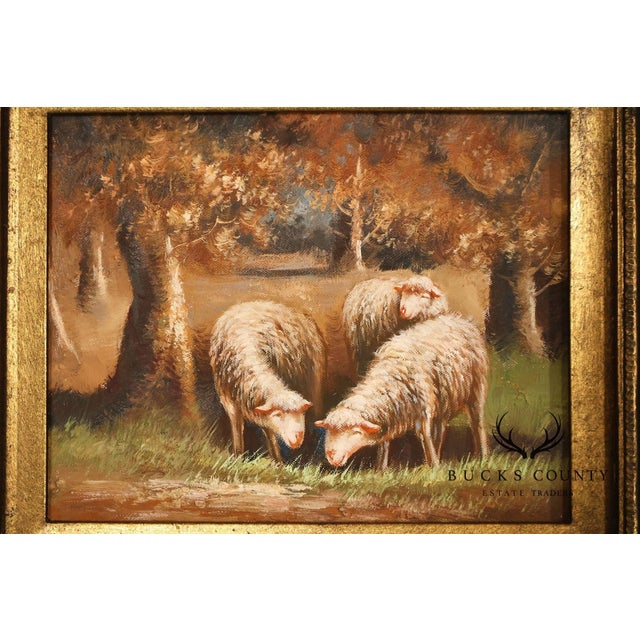Continental Style Pair of Pastoral Landscape Paintings With Sheep For Sale In Philadelphia - Image 6 of 18