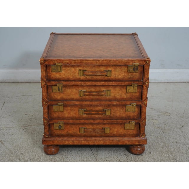 Age: Approx: 30 Years Old Details: Bun Feet Nice Inlay Tooled Leather Top English Style Traditional Style Solid Brass...