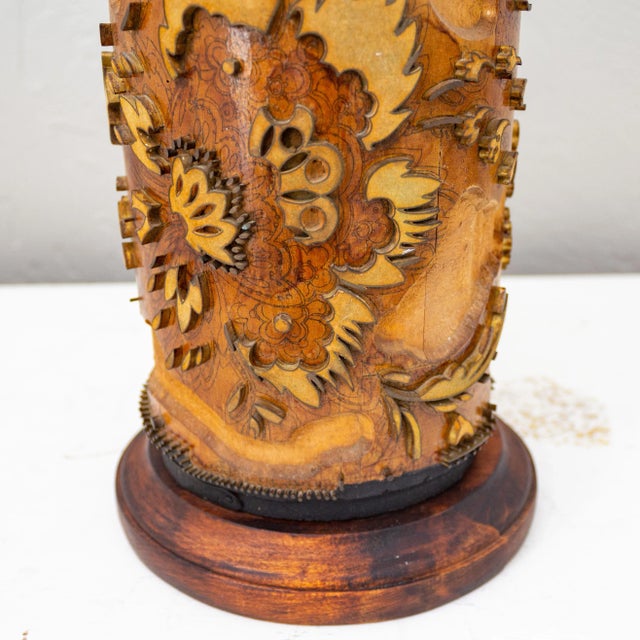 Burnt Orange 19th Century Belgian Wallpaper Printing Roller Lamp For Sale - Image 8 of 14